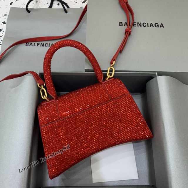 Balenciaga巴黎世家專櫃爆款磨砂紅全鑽小號沙漏包手提肩背包 fyj1808